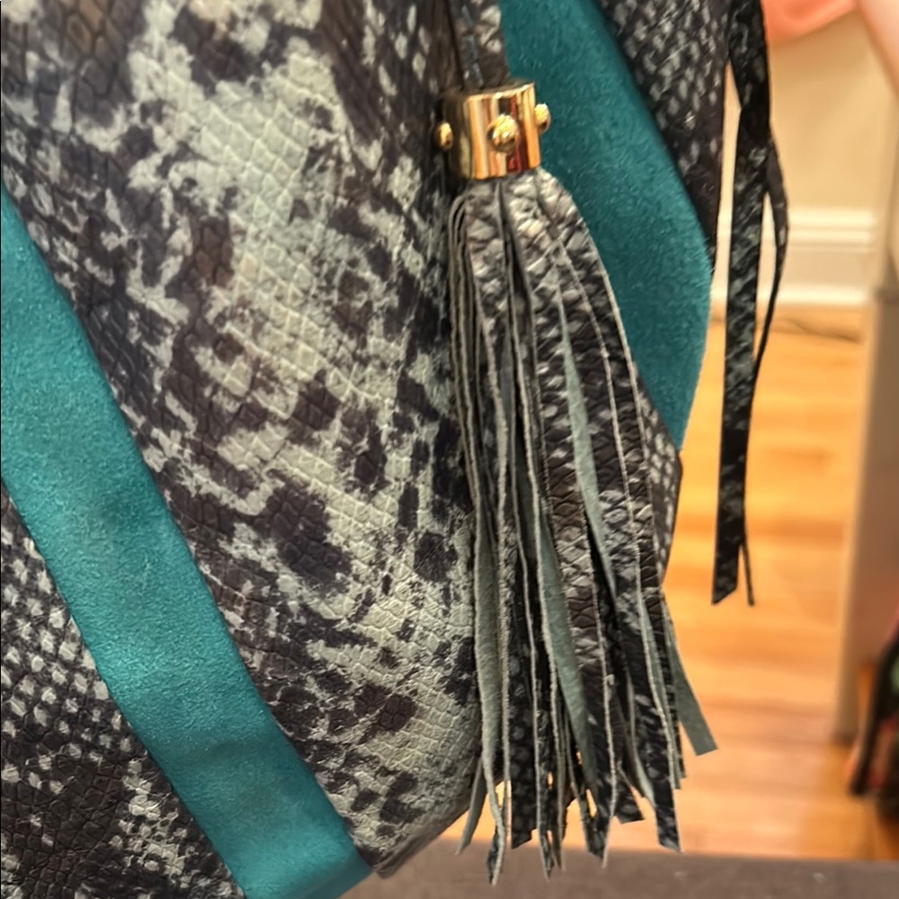 AIMEE KESTENBERG NEW Teal and Black Snake Print Women's Bag - Picture 3 of 15